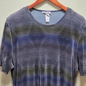 O2Cool Shirt Womens 2XL‎ Blue Geometric Knit Short Sleeve Tunic Top Plus